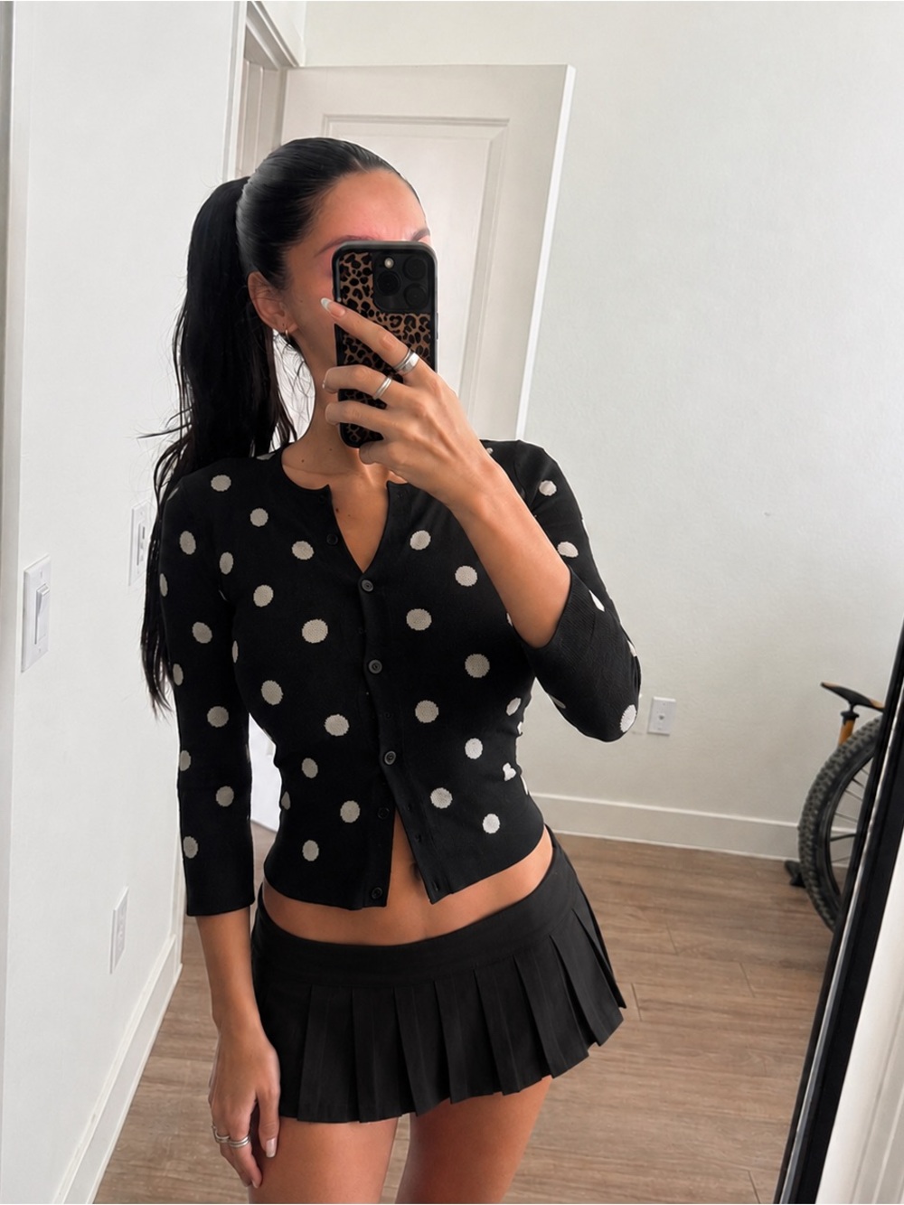 Jones New York Vintage Quarter Sleeve Polka Dot Cardigan